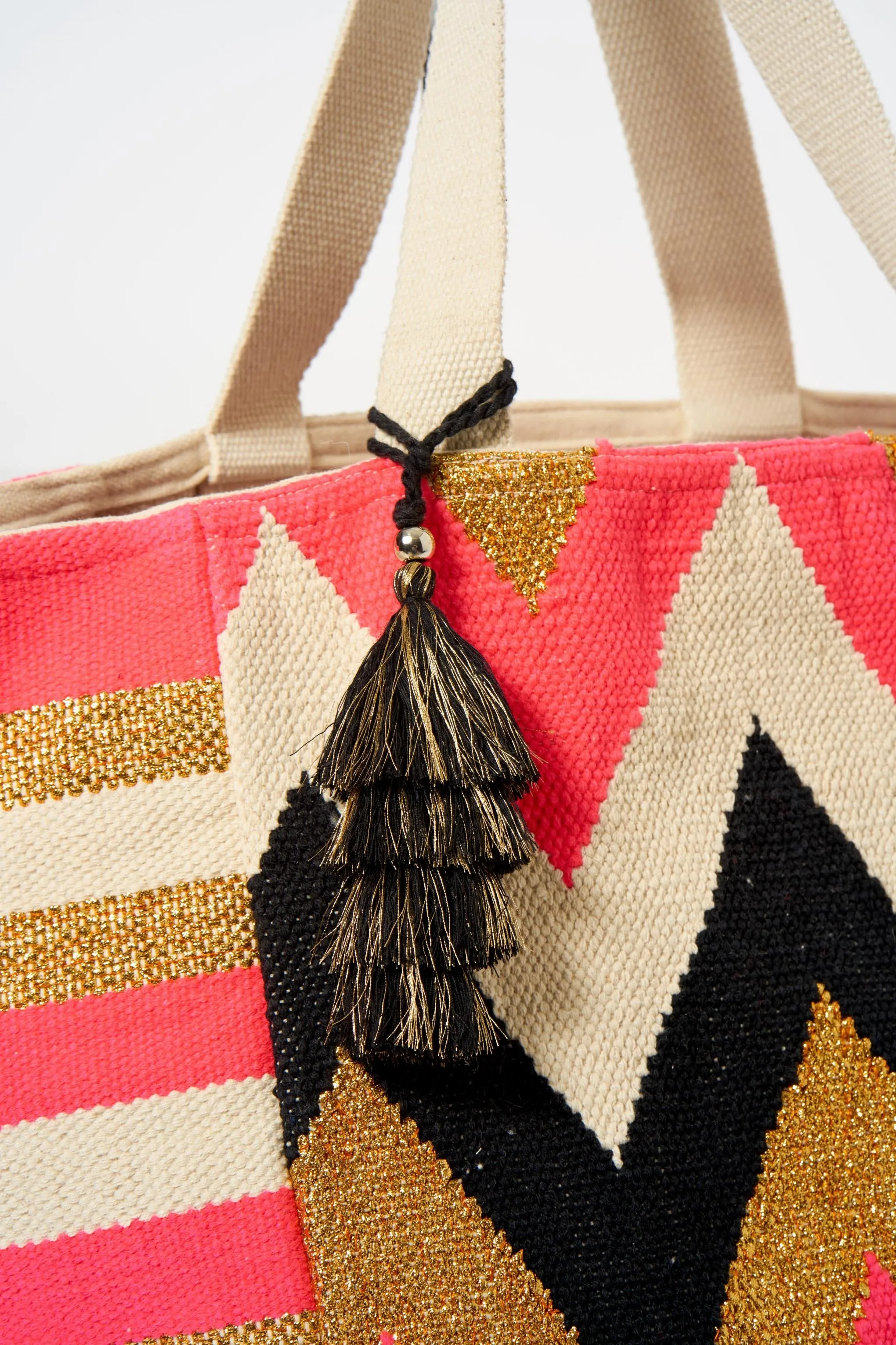Pink Oversized Chevron Tassel Front Tote Bag