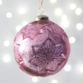 Pink Snowflake Mercury Glass Ornament - Set of 4