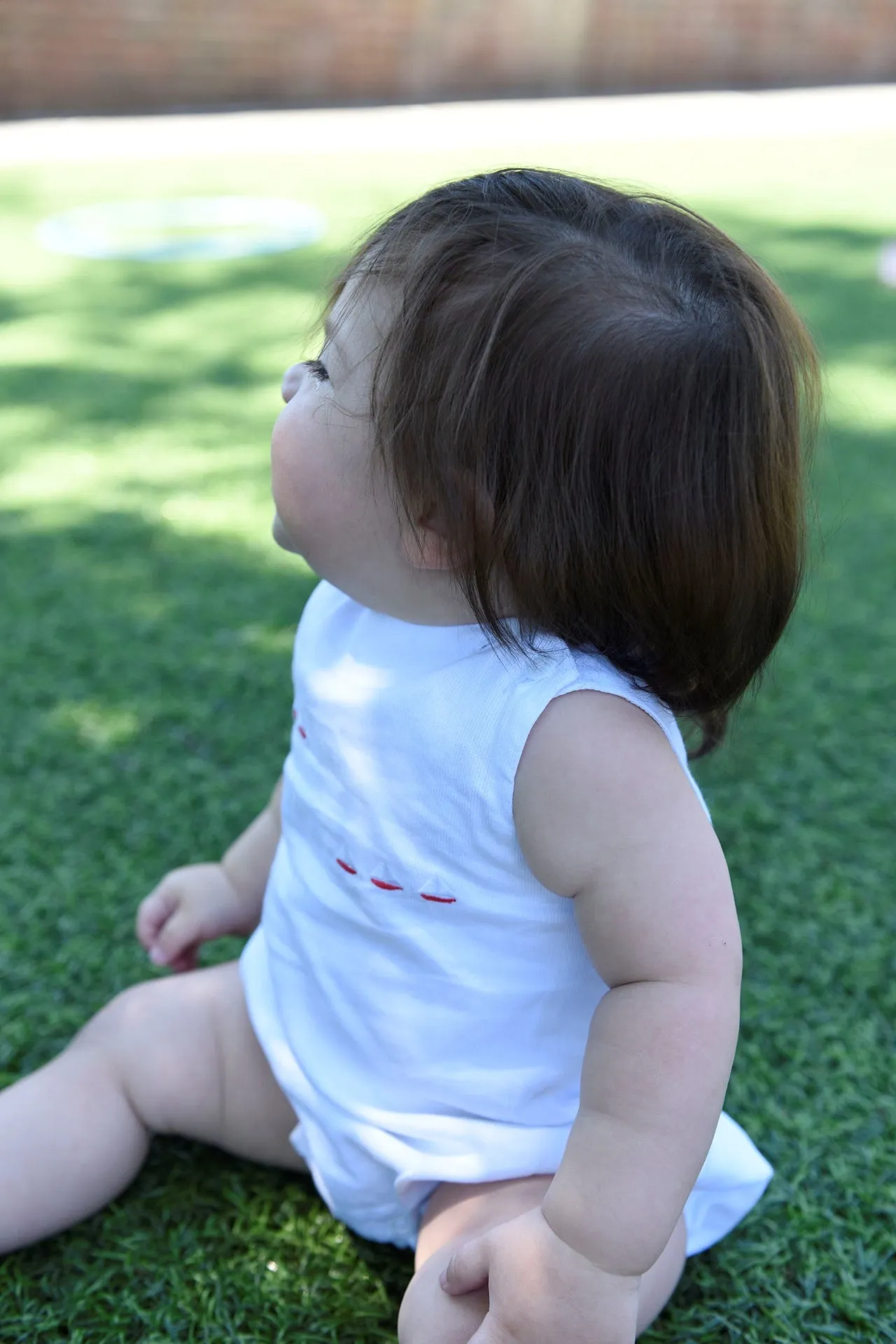 Pique Classic Smocked Sailboats White Baby Boy Bubble Romper