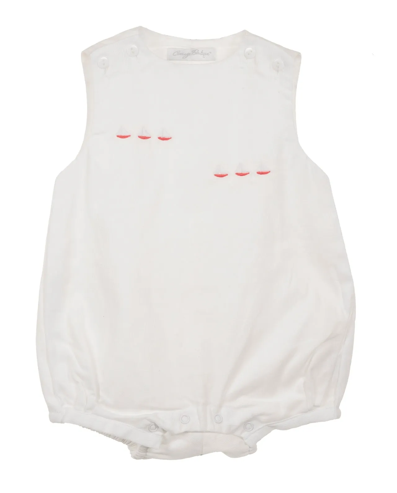Pique Classic Smocked Sailboats White Baby Boy Bubble Romper
