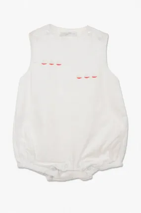 Pique Classic Smocked Sailboats White Baby Boy Bubble Romper