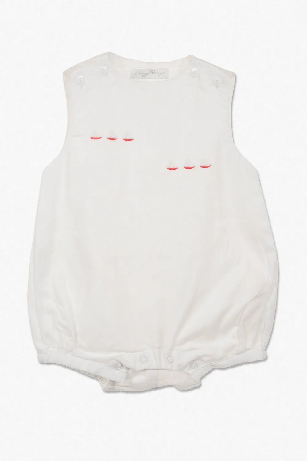 Pique Classic Smocked Sailboats White Baby Boy Bubble Romper