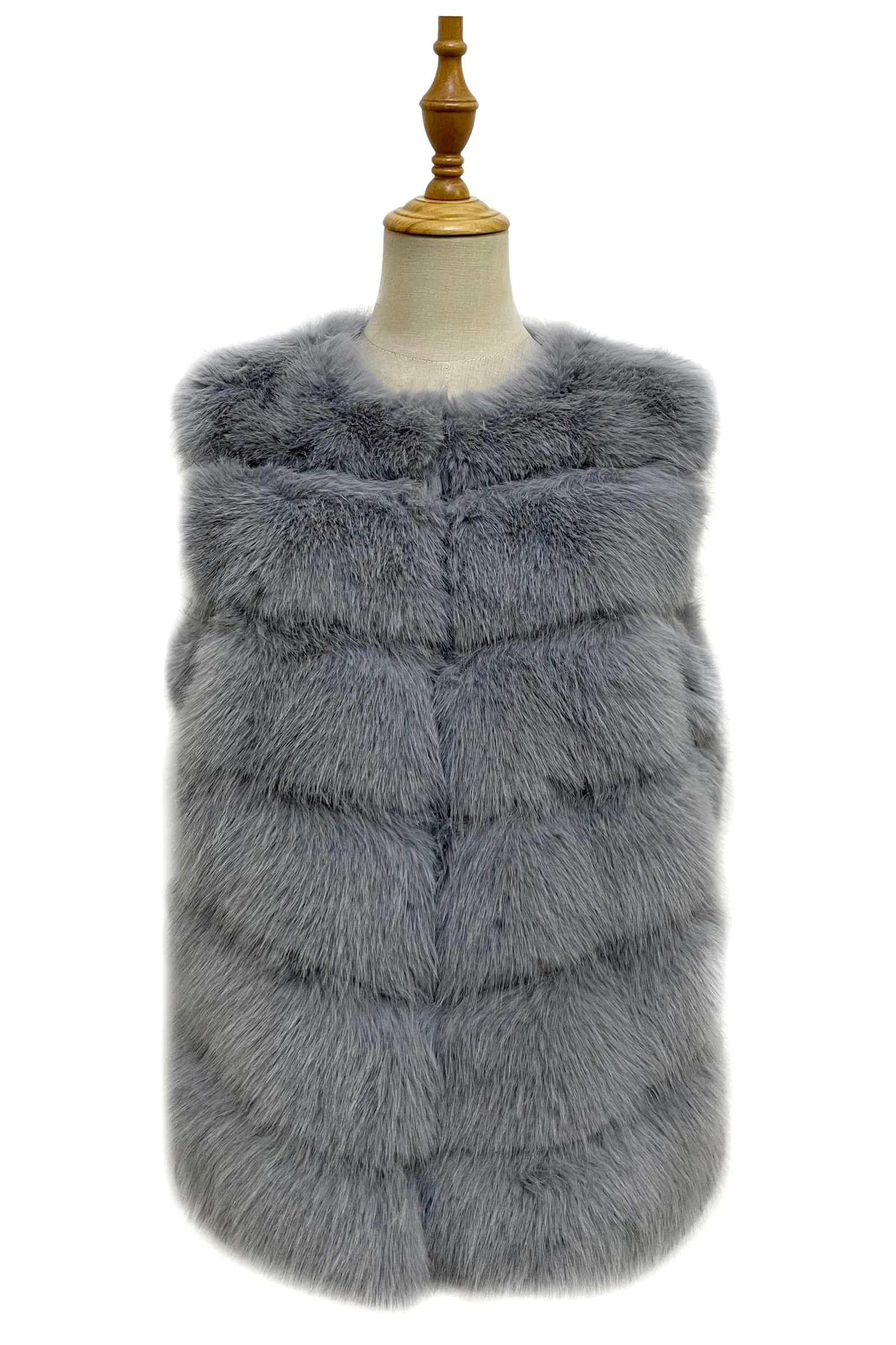 Plain Faux Fur Stripe Gilet Jacket