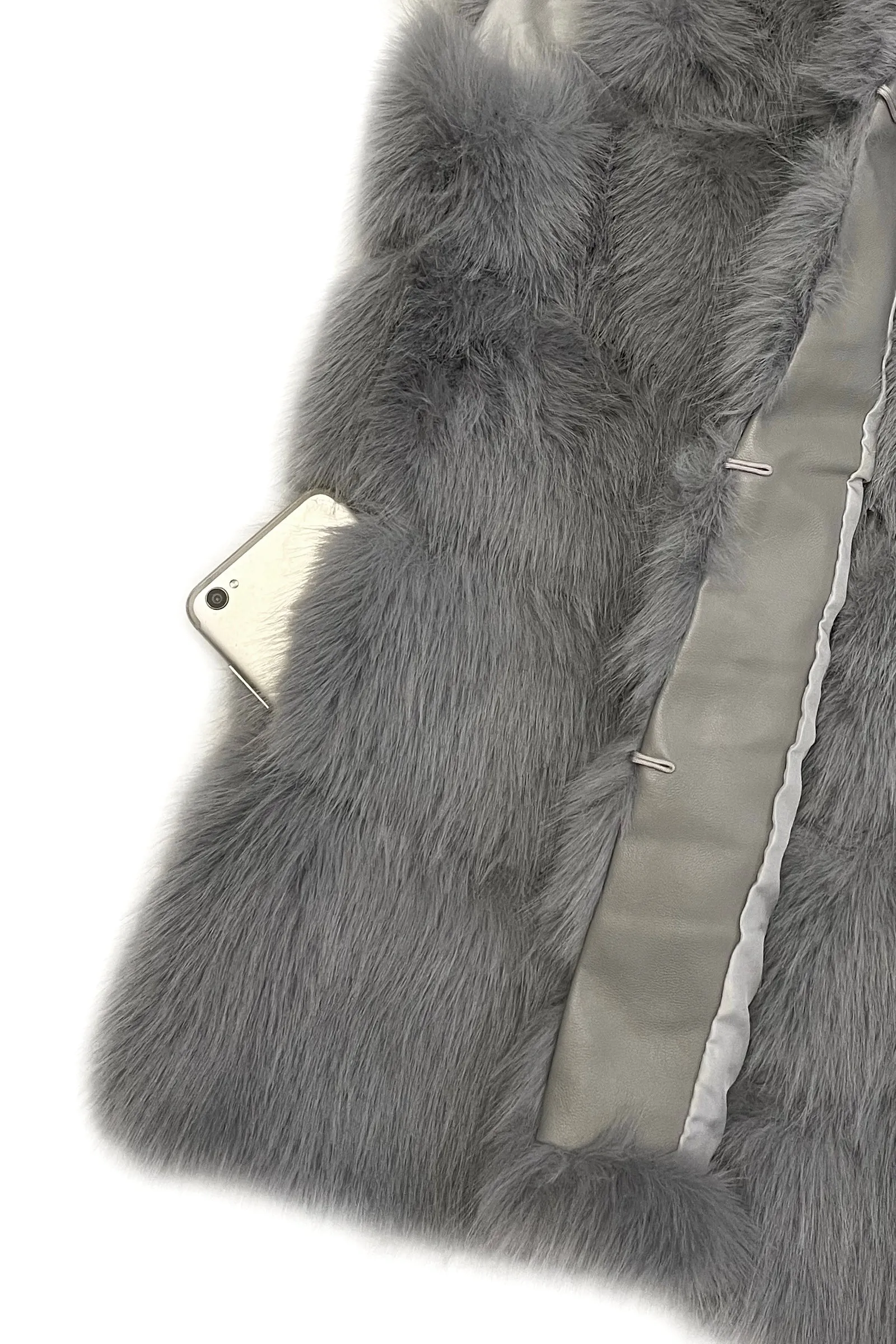 Plain Faux Fur Stripe Gilet Jacket