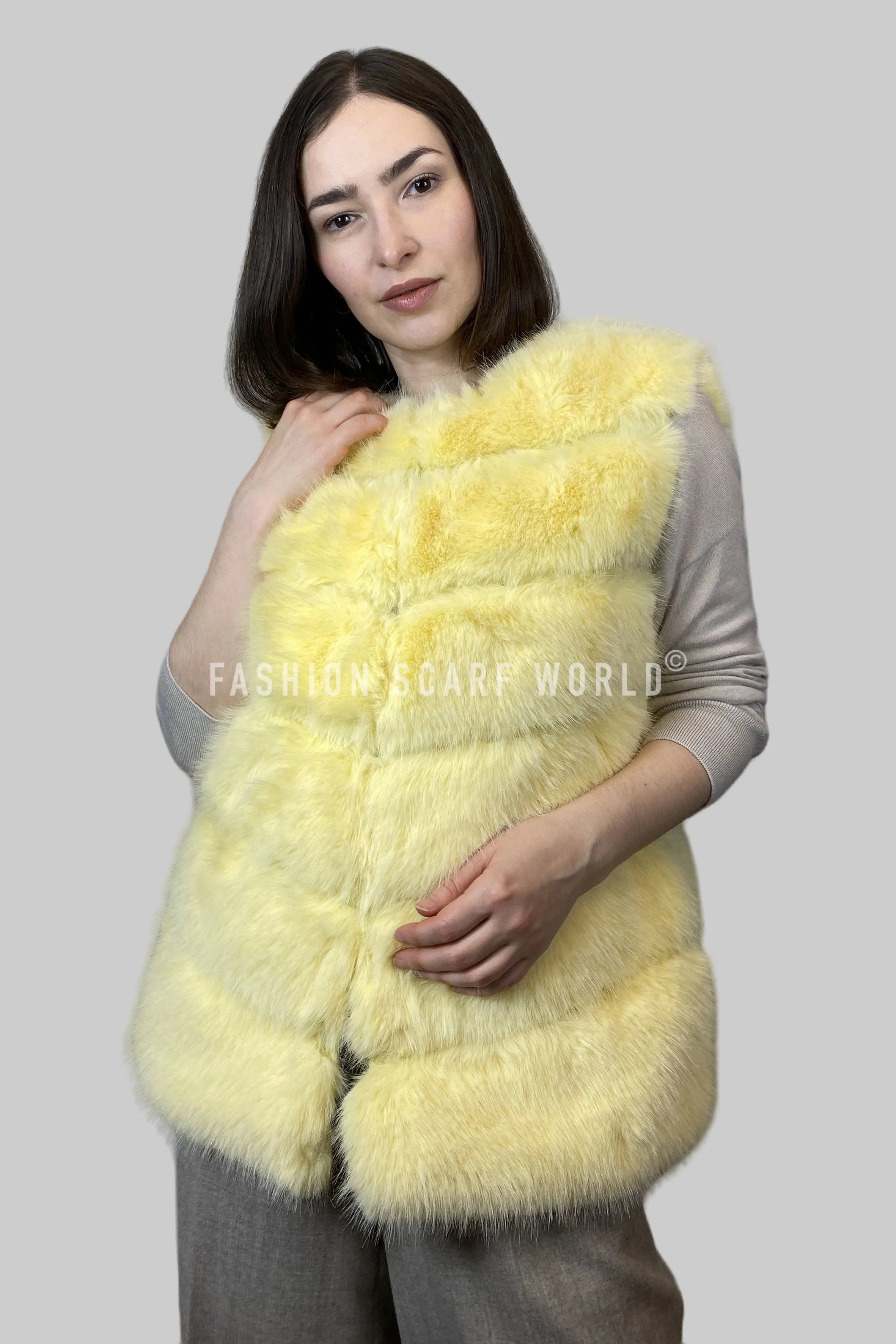 Plain Faux Fur Stripe Gilet Jacket