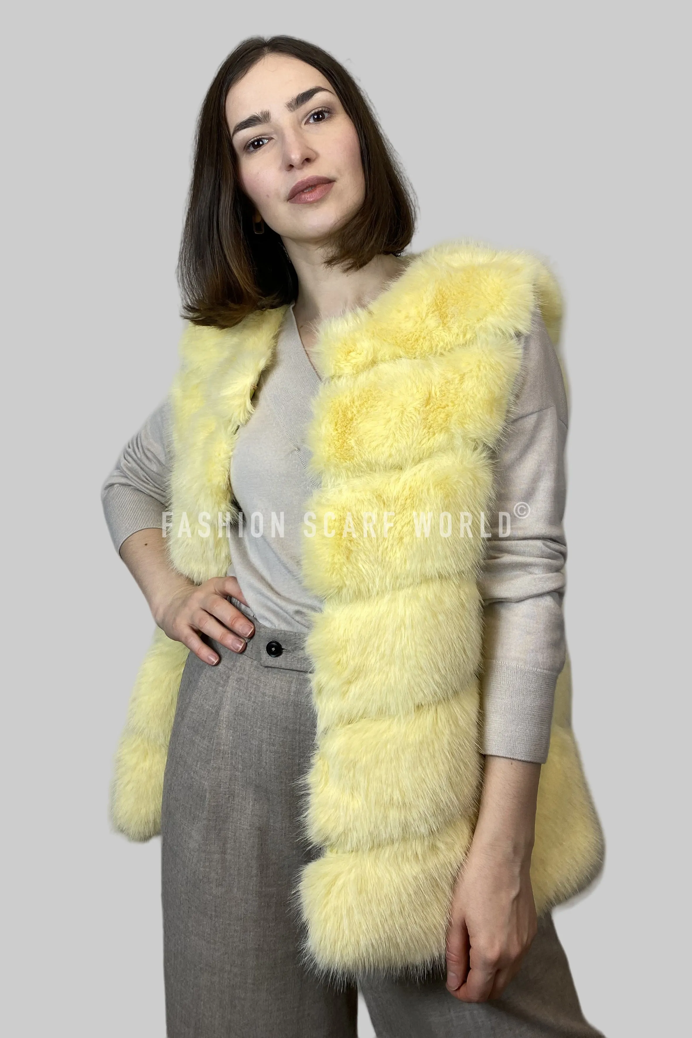 Plain Faux Fur Stripe Gilet Jacket