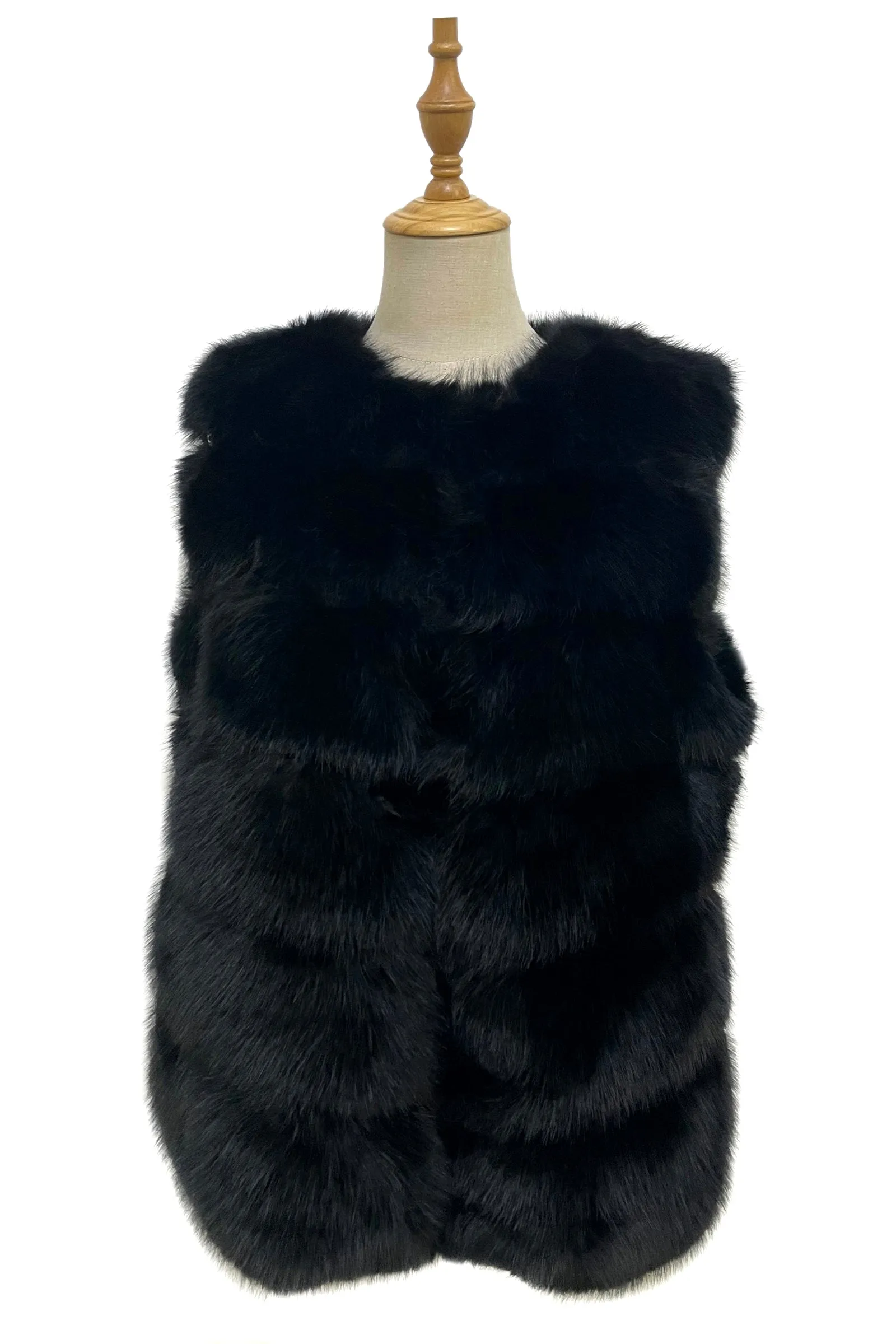 Plain Faux Fur Stripe Gilet Jacket