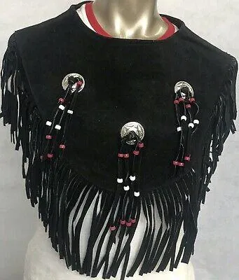 Poncho Indian Western Fringe Beaded Leather 147-II
