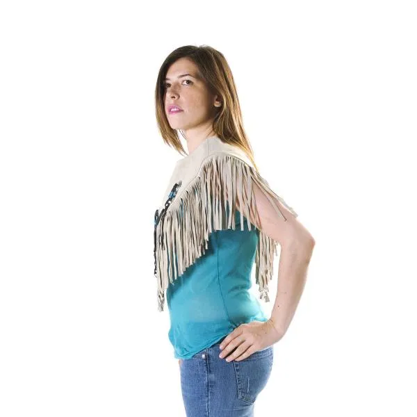 Poncho Indian Western Fringe Beaded Leather 147-II