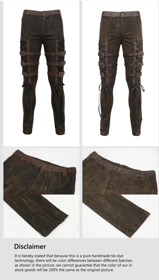 PT091 Steampunk multi-loops embroider lace up legs men trousers