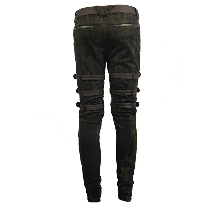 PT091 Steampunk multi-loops embroider lace up legs men trousers
