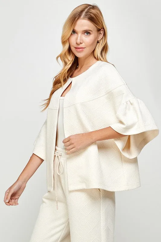 Quilted Ruffle 3/4 Sleeve Jacket