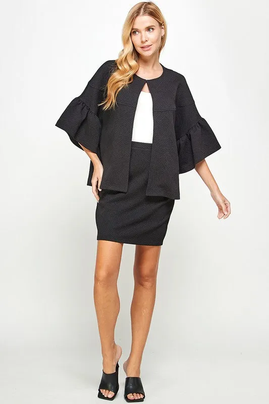 Quilted Ruffle 3/4 Sleeve Jacket
