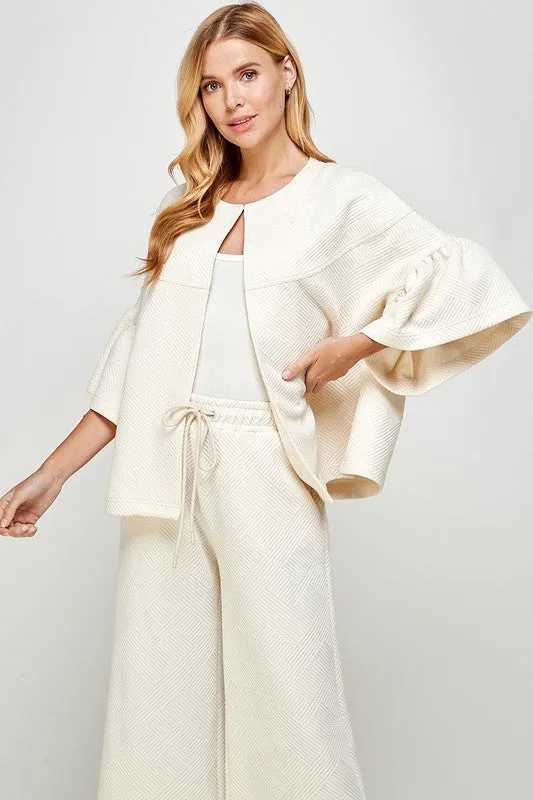 Quilted Ruffle 3/4 Sleeve Jacket