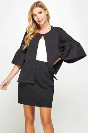 Quilted Ruffle 3/4 Sleeve Jacket