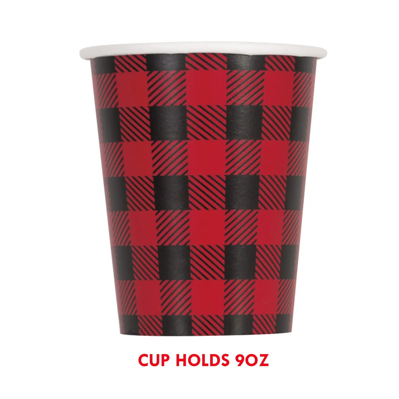 Red & Black Flannel Buffalo Plaid Dessert Party Pack - Paper Plates, Beverage Napkins, and Paper Cups (Serves 16)