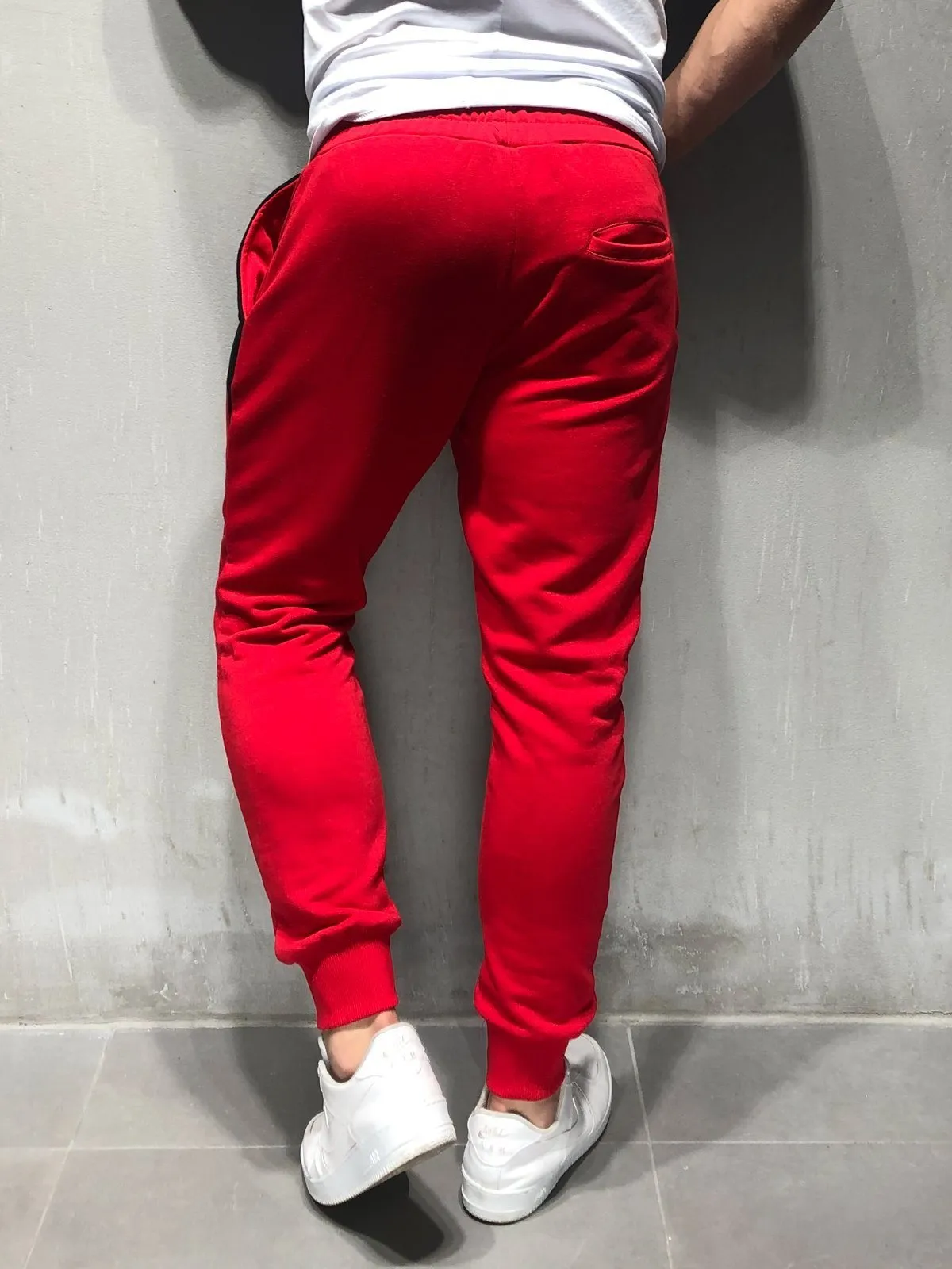 Red Sweatpants Black Stripe Details