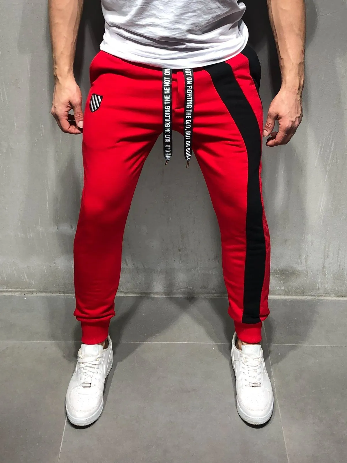 Red Sweatpants Black Stripe Details