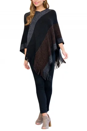 Santa Fe Color Block Sweater Poncho (Brown)