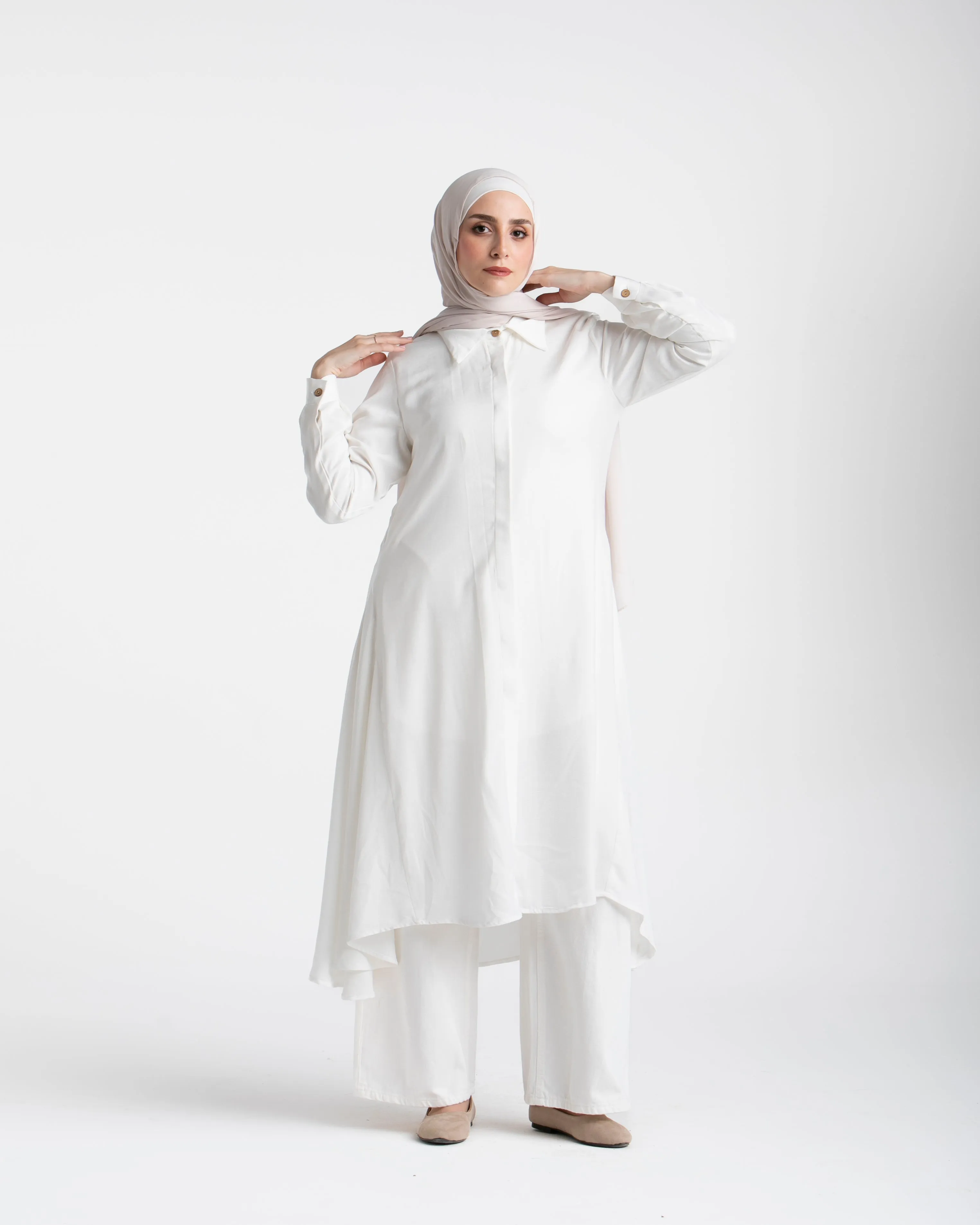 Shirt Dress With Front Buttons White