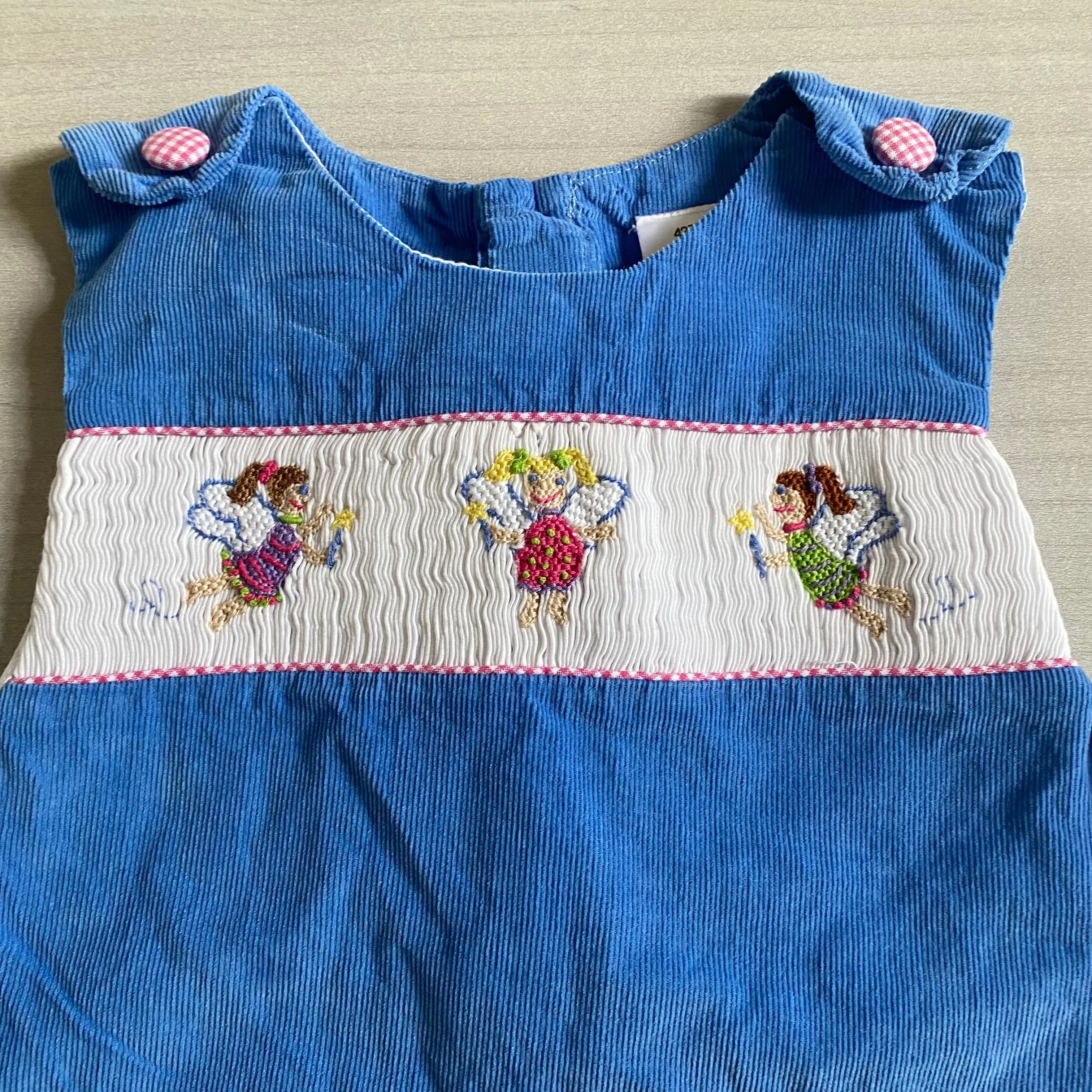 Smocked Fairies Blue Corduory Jumper Dress