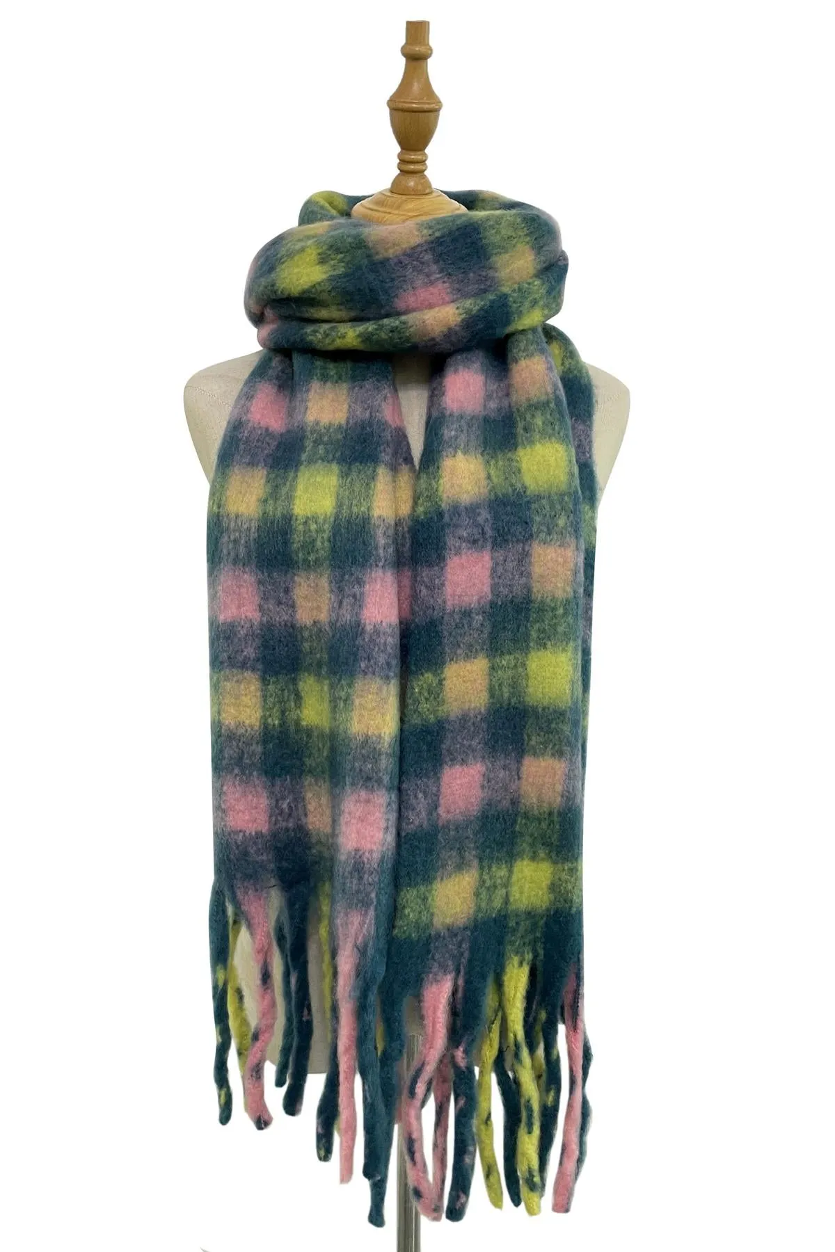 Soft Check Blanket Wrap Tassel Scarf