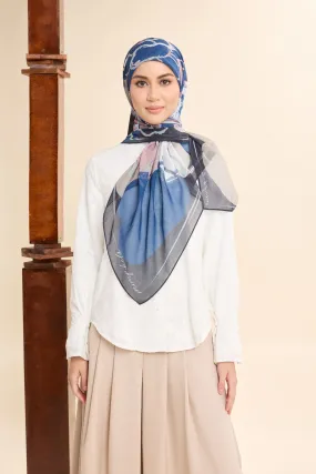 Thalia Navy Blue Abstract Square Voile Scarf