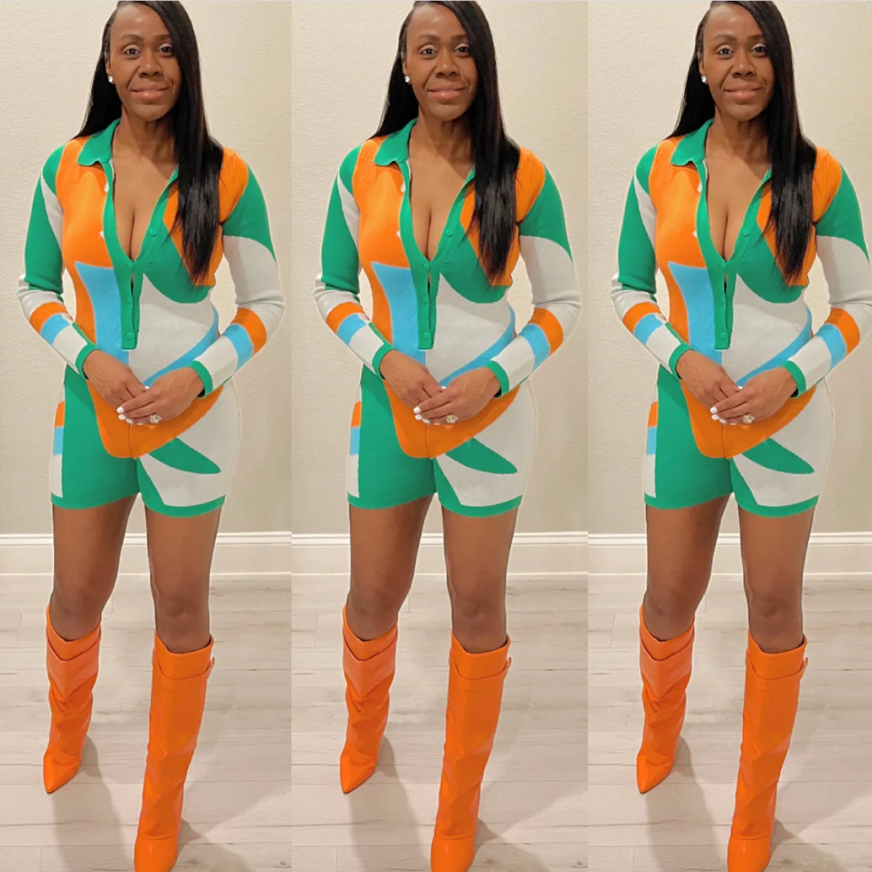 The Cheve’ Chevon Sweater Print Romper