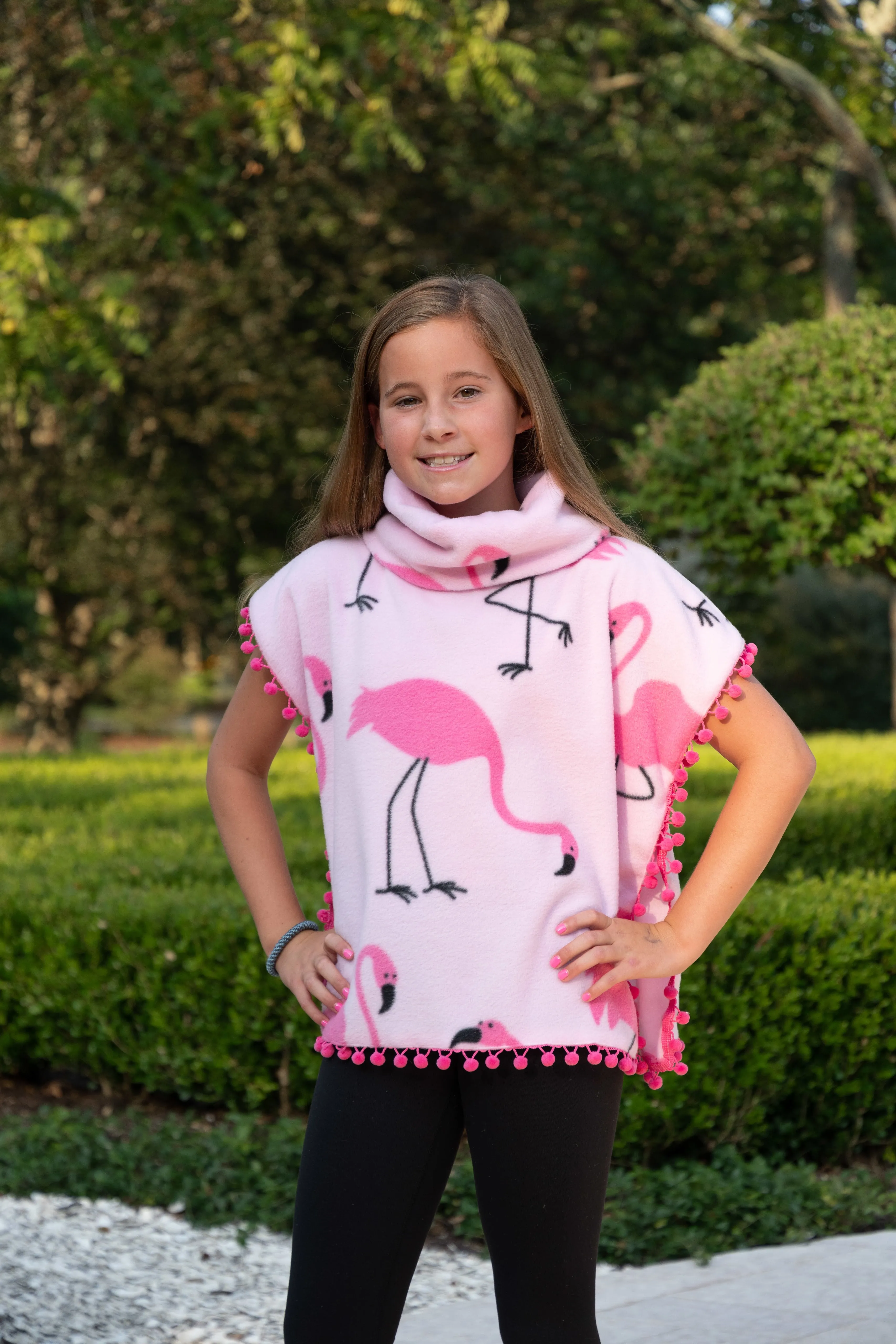 The Flamingo Fleece Poncho for Girls