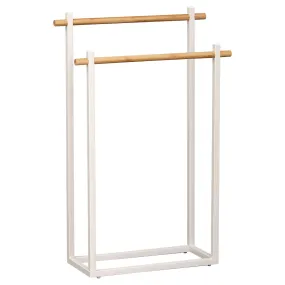 Towel Rack With Two Bamboo Bars - White