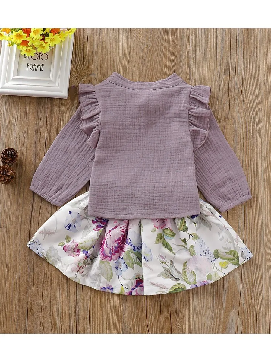 Trendy Baby Girl Fall 2-Piece Set Bow-Tie Muslin Top & Skirt