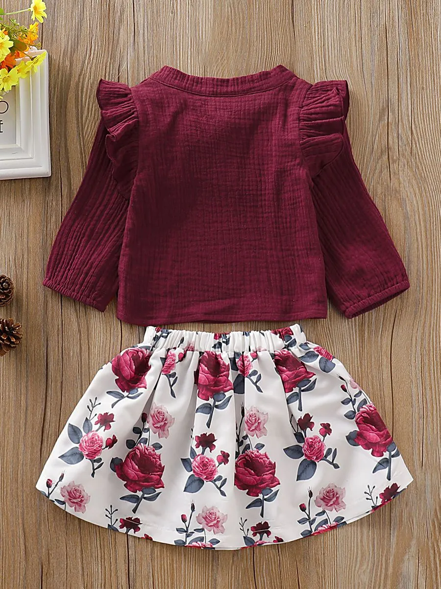 Trendy Baby Girl Fall 2-Piece Set Bow-Tie Muslin Top & Skirt