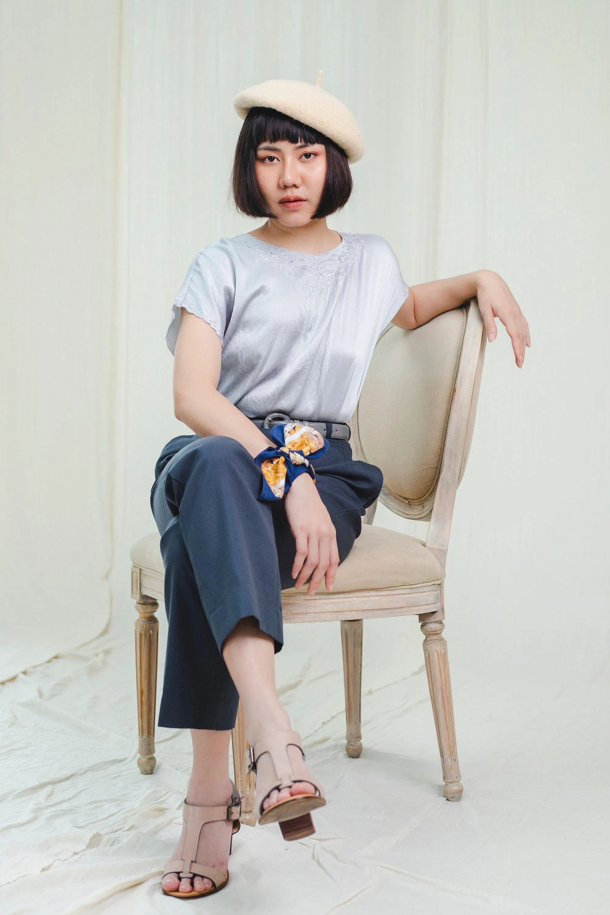 Vintage Dark Blue High Waisted Cotton Trousers