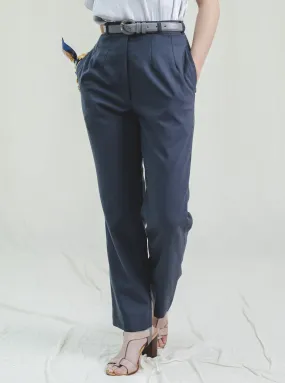 Vintage Dark Blue High Waisted Cotton Trousers