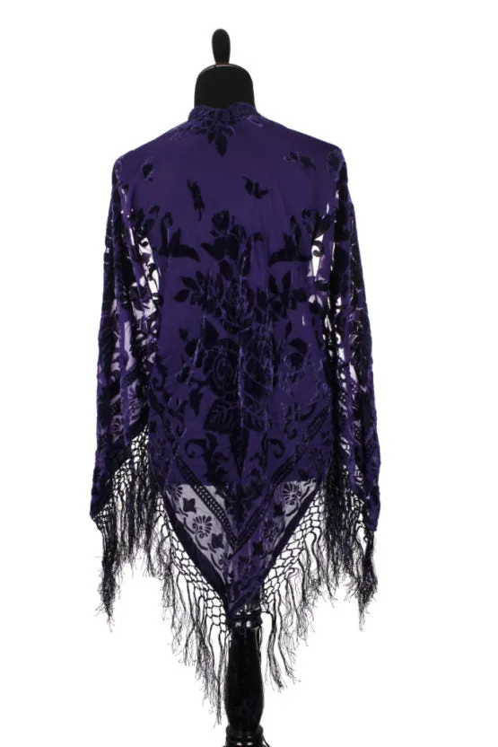 Violet Purple Open Poncho Wrap with Fringe