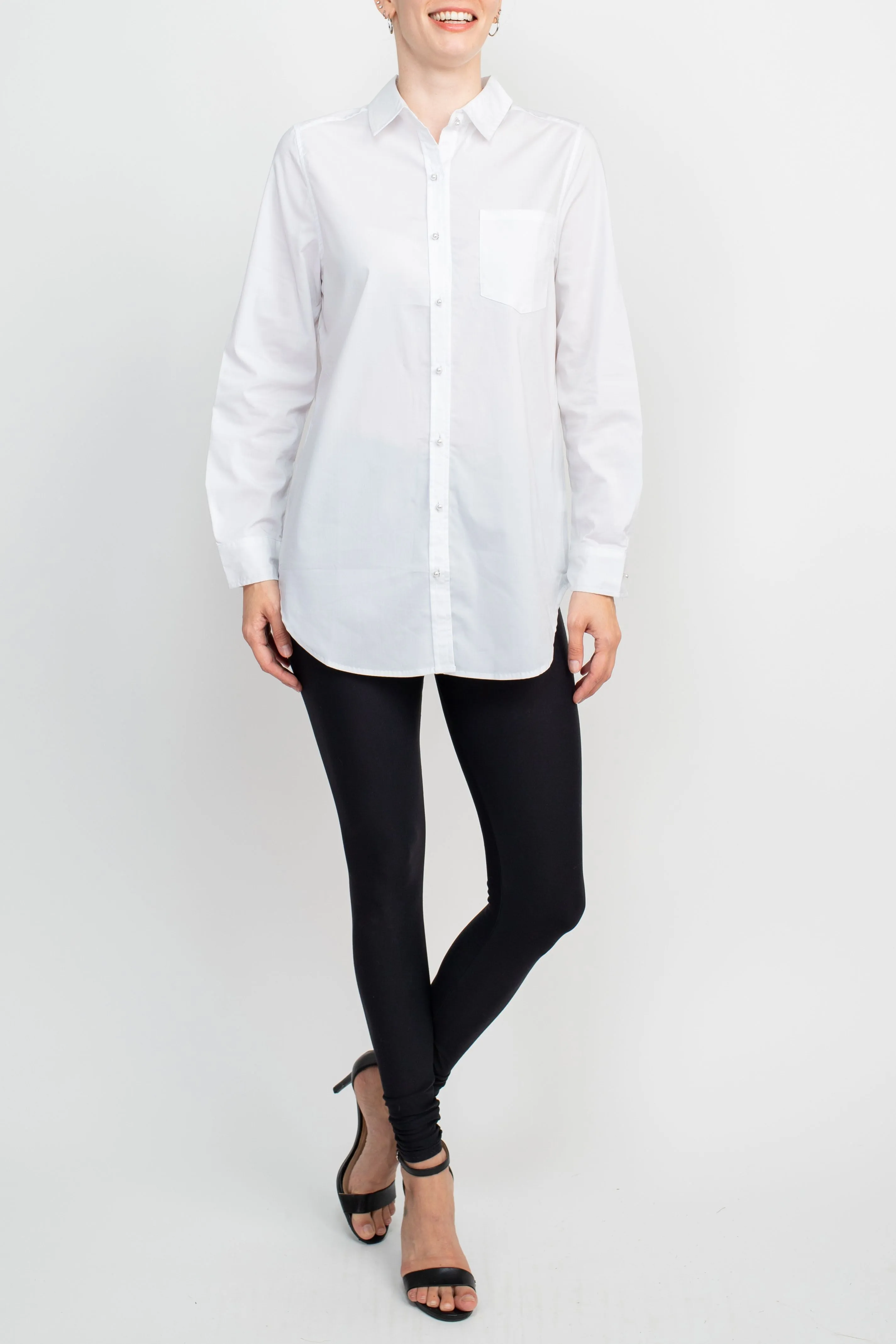 VS Sport Collar Neck Button Detail Long Cuffs Sleeves Rayon Top