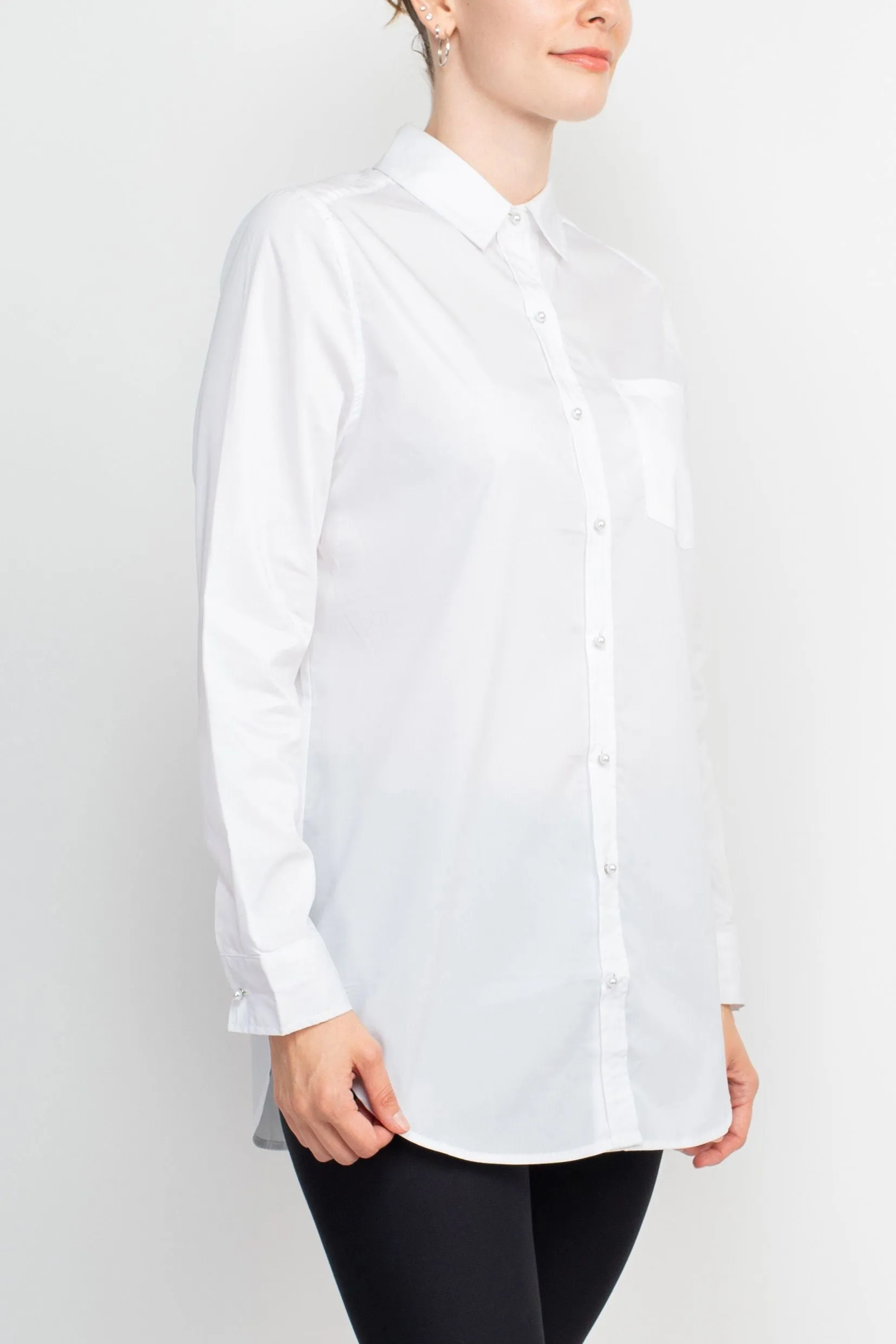 VS Sport Collar Neck Button Detail Long Cuffs Sleeves Rayon Top