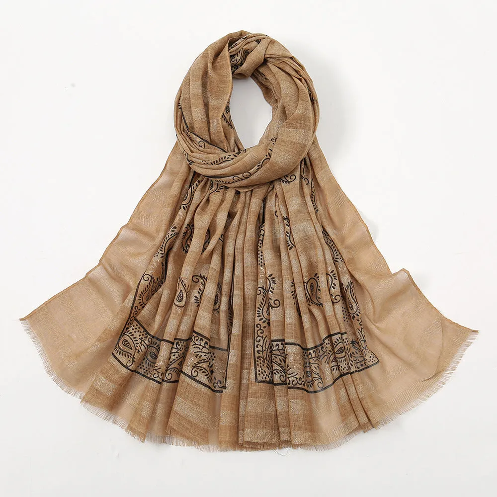 VS573 cashew printed cotton and linen hijab scarf