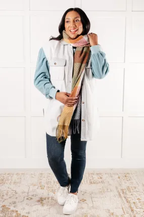 Warm & Cozy Checkered Fringe Scarf - Muted Pastels