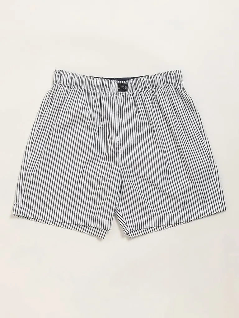 WES Lounge Navy Monochrome Cotton Boxers - Pack of 2
