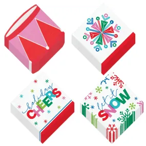 Whimsical Christmas Party Supplies - Cocktail Beverage Napkin Set in Reds & Pinks