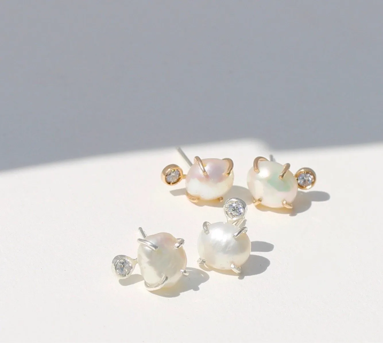 White Pearl Pebble Earrings