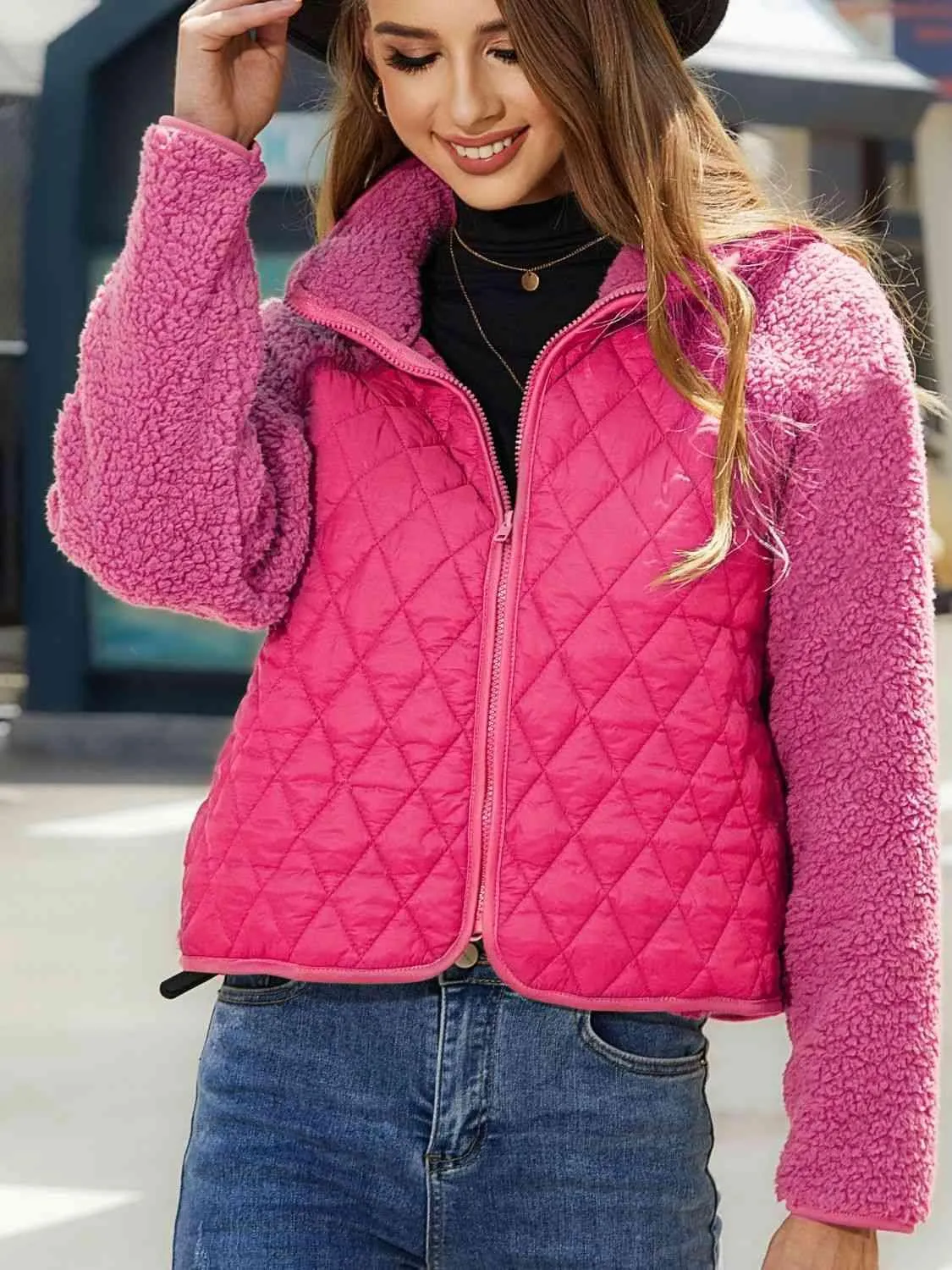 Winter Delight Zip-Up Quilted Fleece Jacket