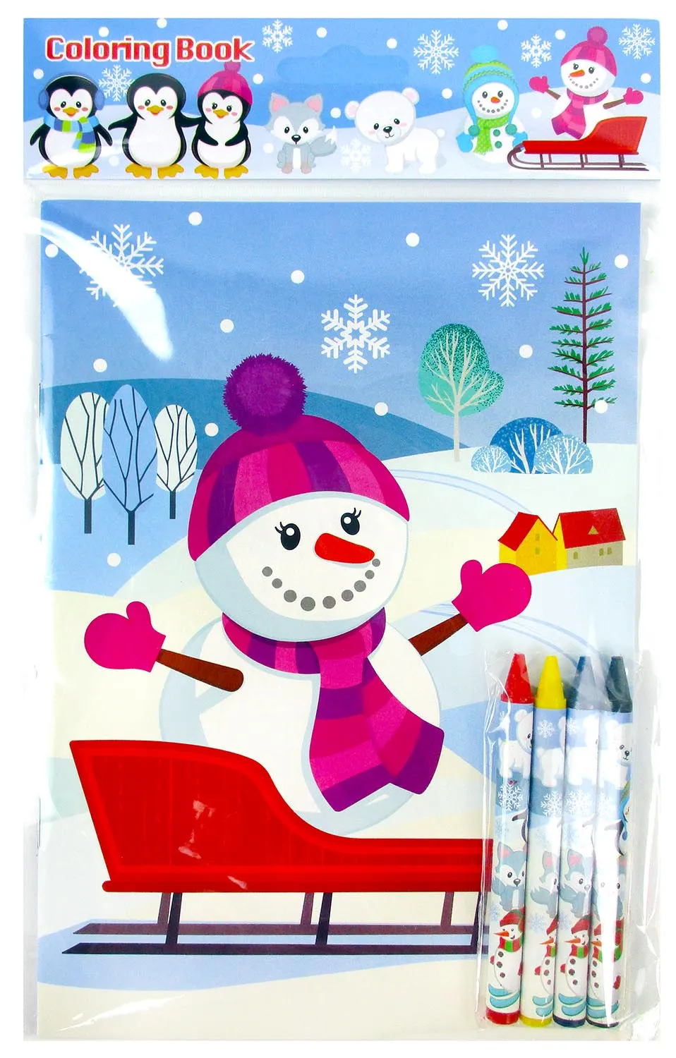 Winter Holidays Penguin Coloring Books with Crayons - Set of 6 or 12