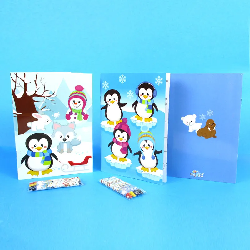 Winter Holidays Penguin Coloring Books with Crayons - Set of 6 or 12