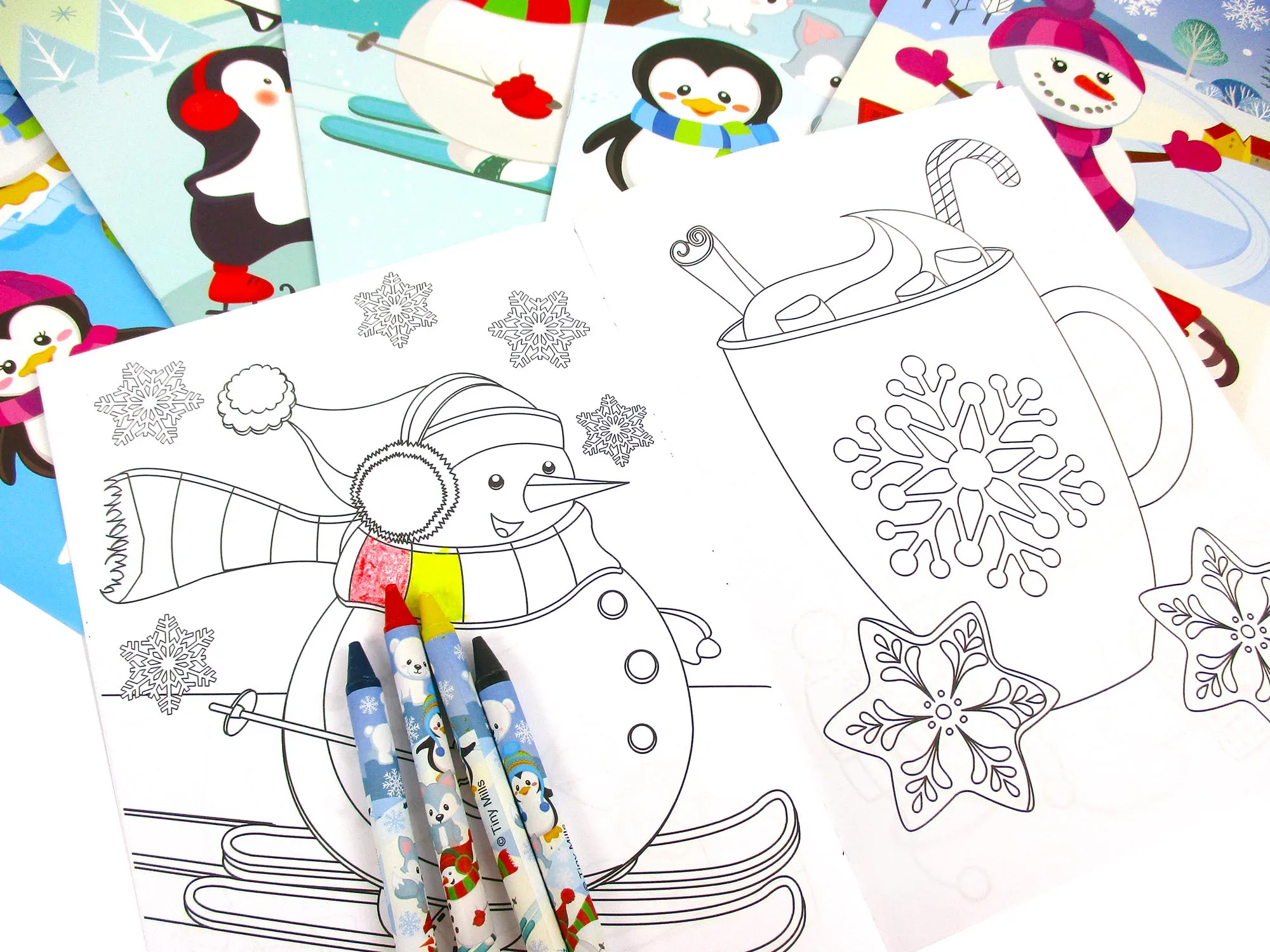 Winter Holidays Penguin Coloring Books with Crayons - Set of 6 or 12
