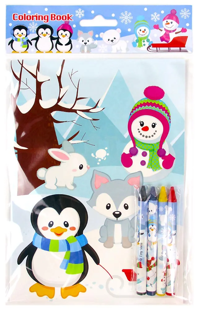 Winter Holidays Penguin Coloring Books with Crayons - Set of 6 or 12