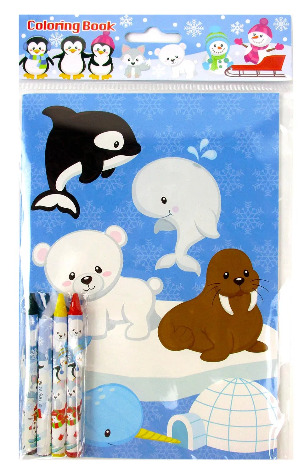 Winter Holidays Penguin Coloring Books with Crayons - Set of 6 or 12