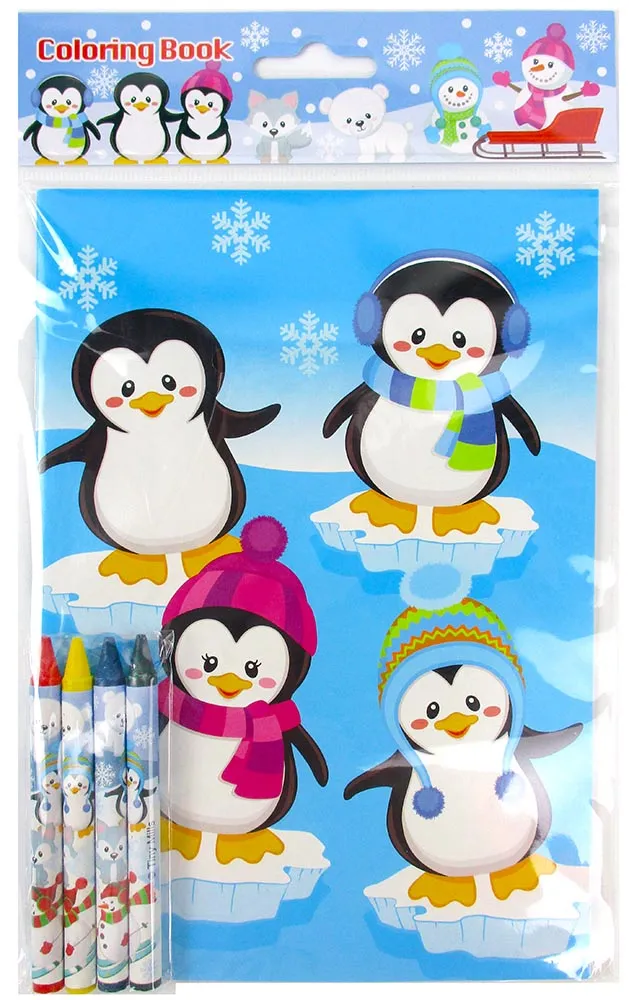 Winter Holidays Penguin Coloring Books with Crayons - Set of 6 or 12