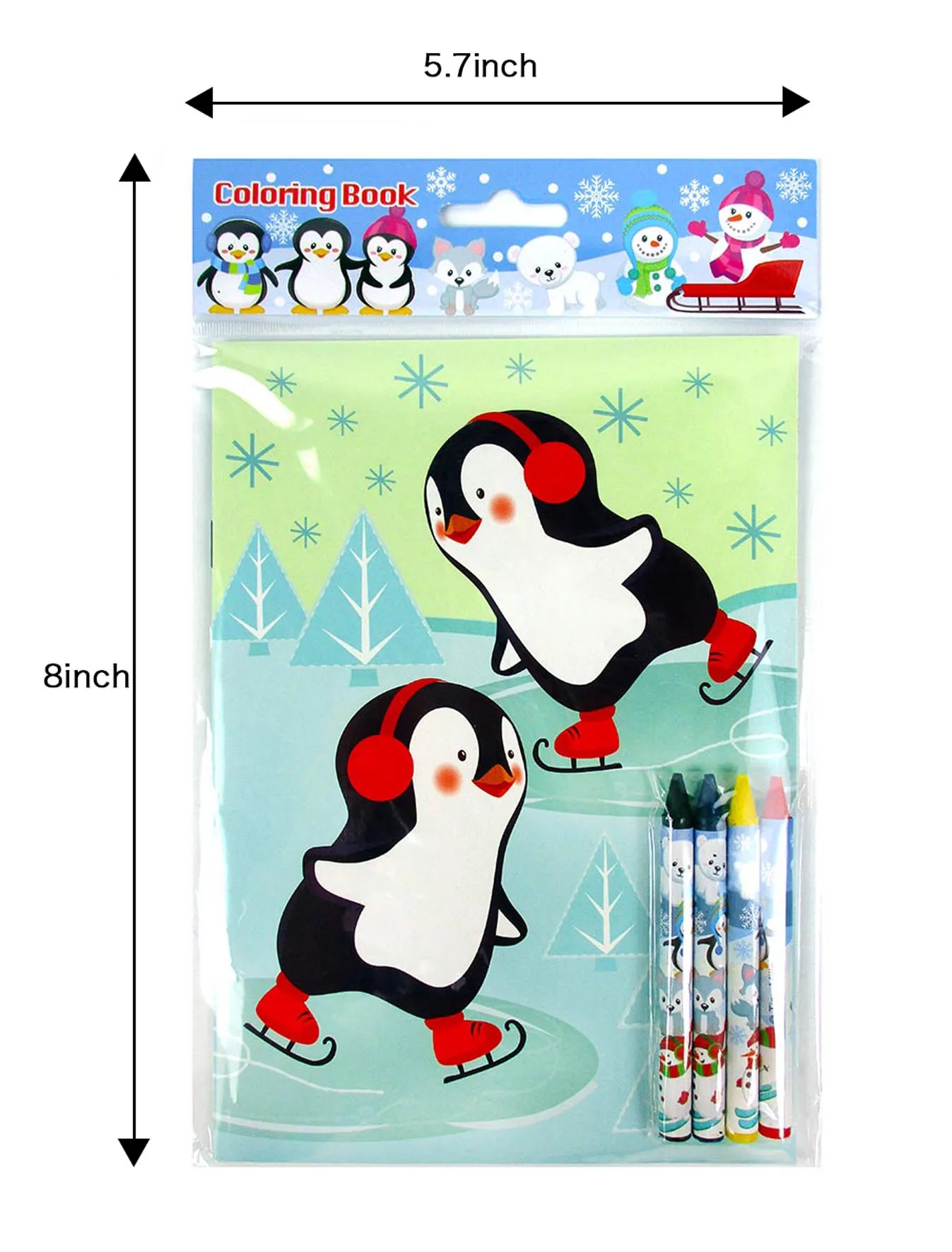 Winter Holidays Penguin Coloring Books with Crayons - Set of 6 or 12